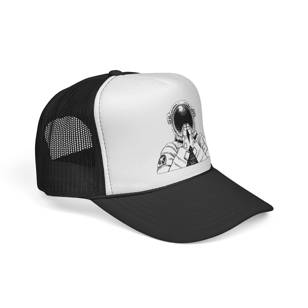 Praying Astronaut Trucker Cap – Vintage Space Helmet Graphic Mesh Hat