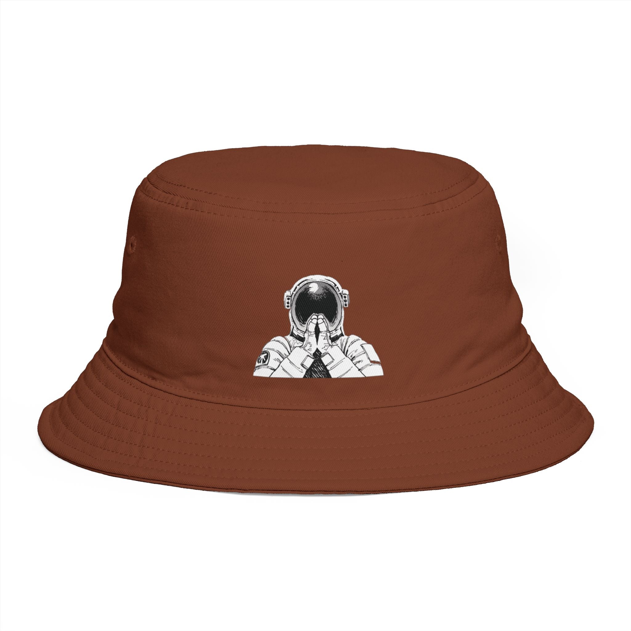 Astronaut Prayer Bucket Hat — Retro Space Graphic Hat for Streetwear