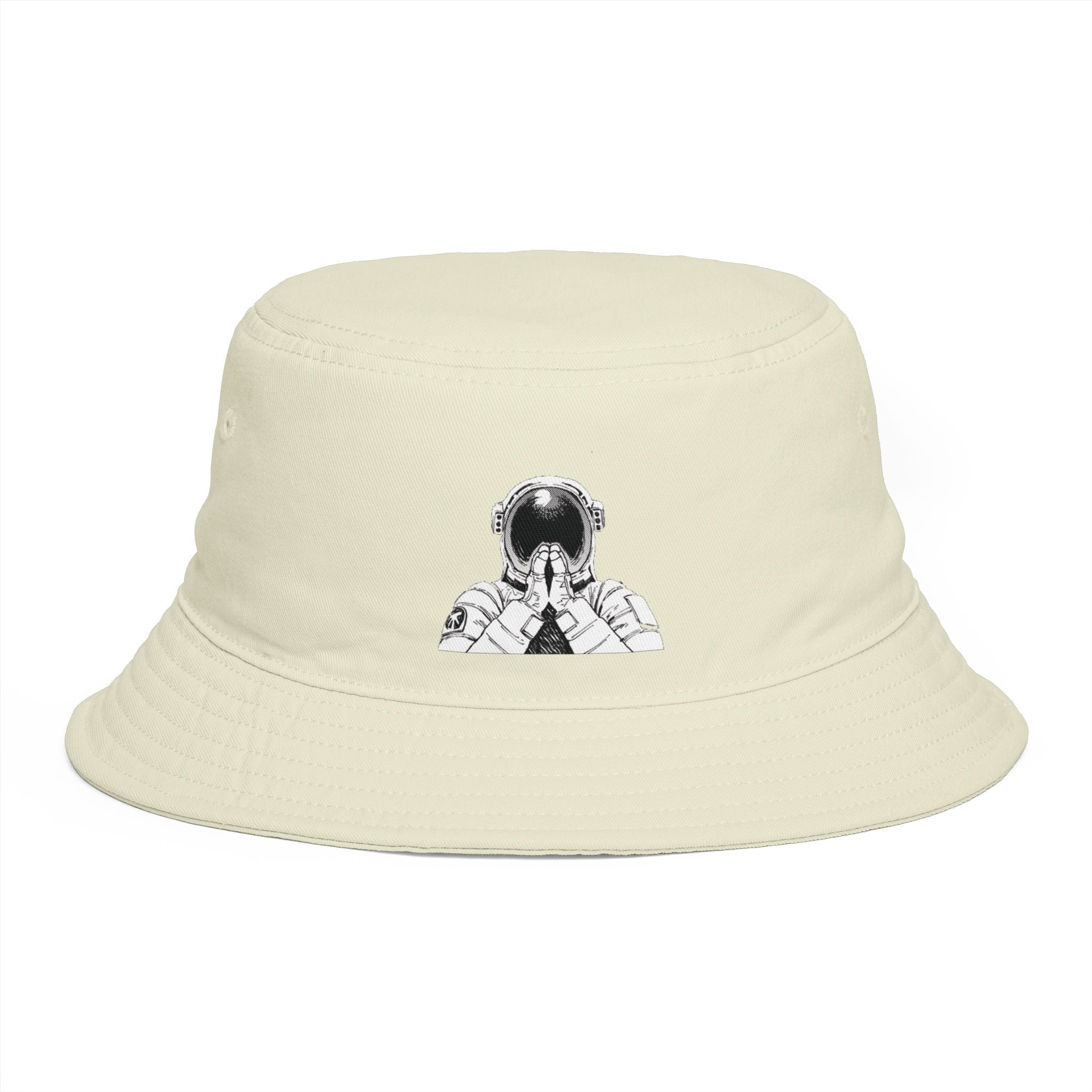 Astronaut Prayer Bucket Hat — Retro Space Graphic Hat for Streetwear