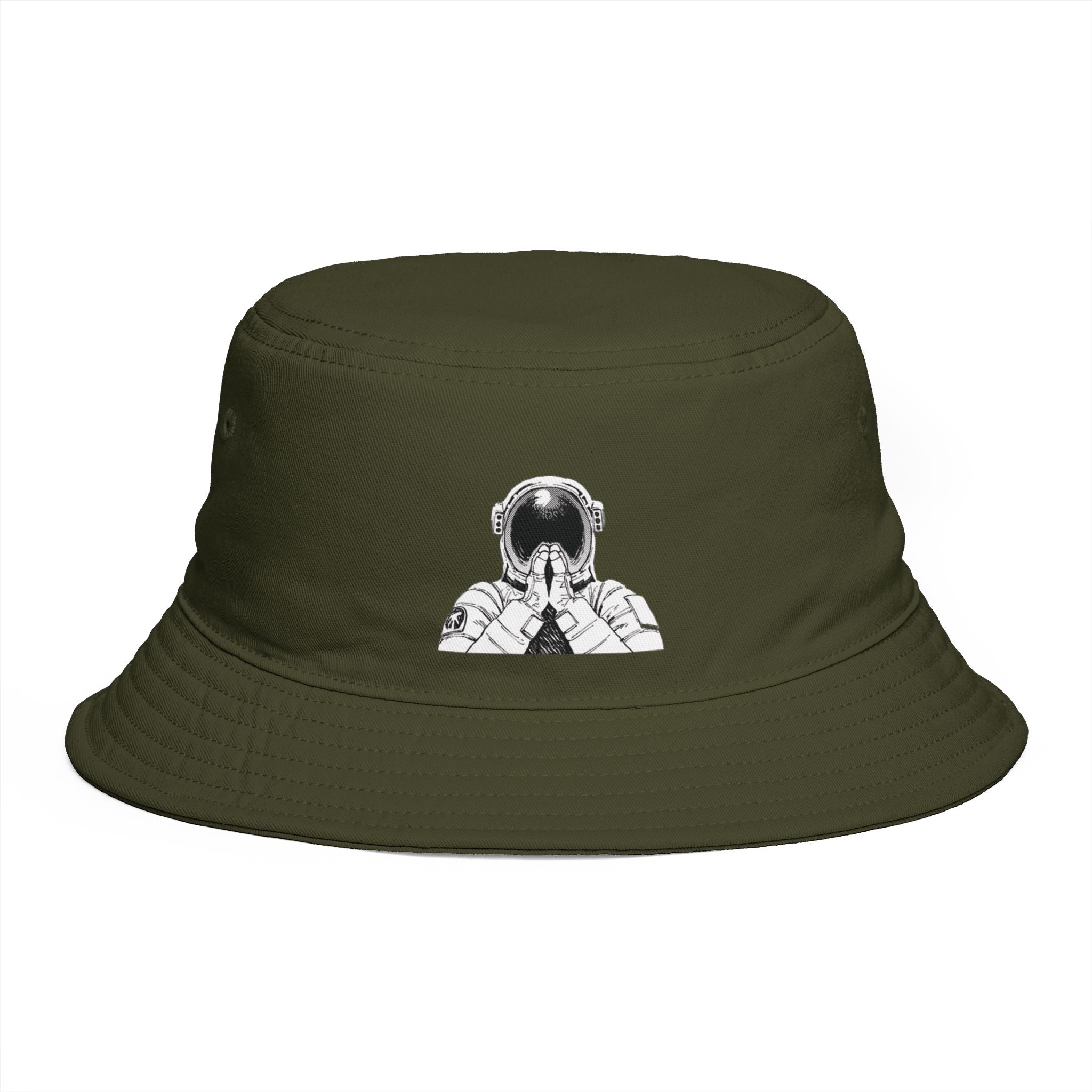 Astronaut Prayer Bucket Hat — Retro Space Graphic Hat for Streetwear