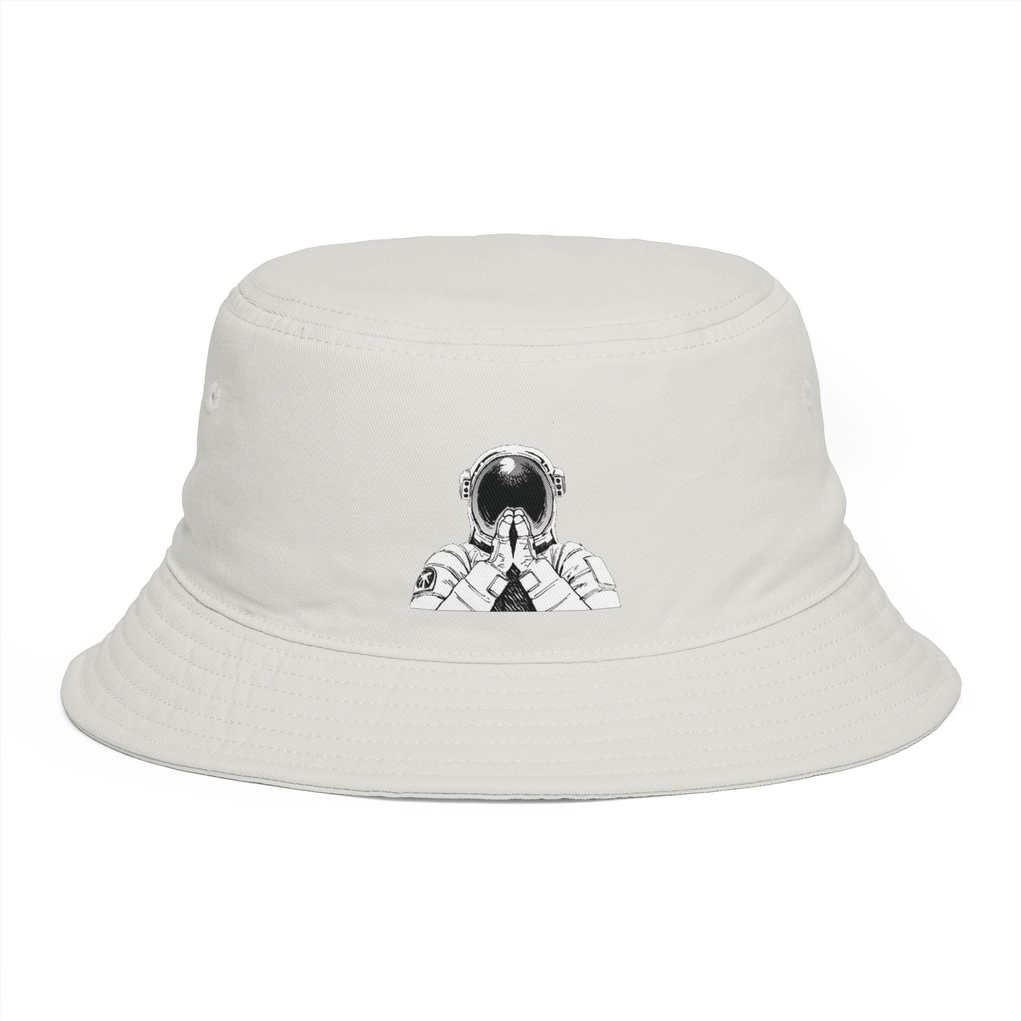 Astronaut Prayer Bucket Hat — Retro Space Graphic Hat for Streetwear