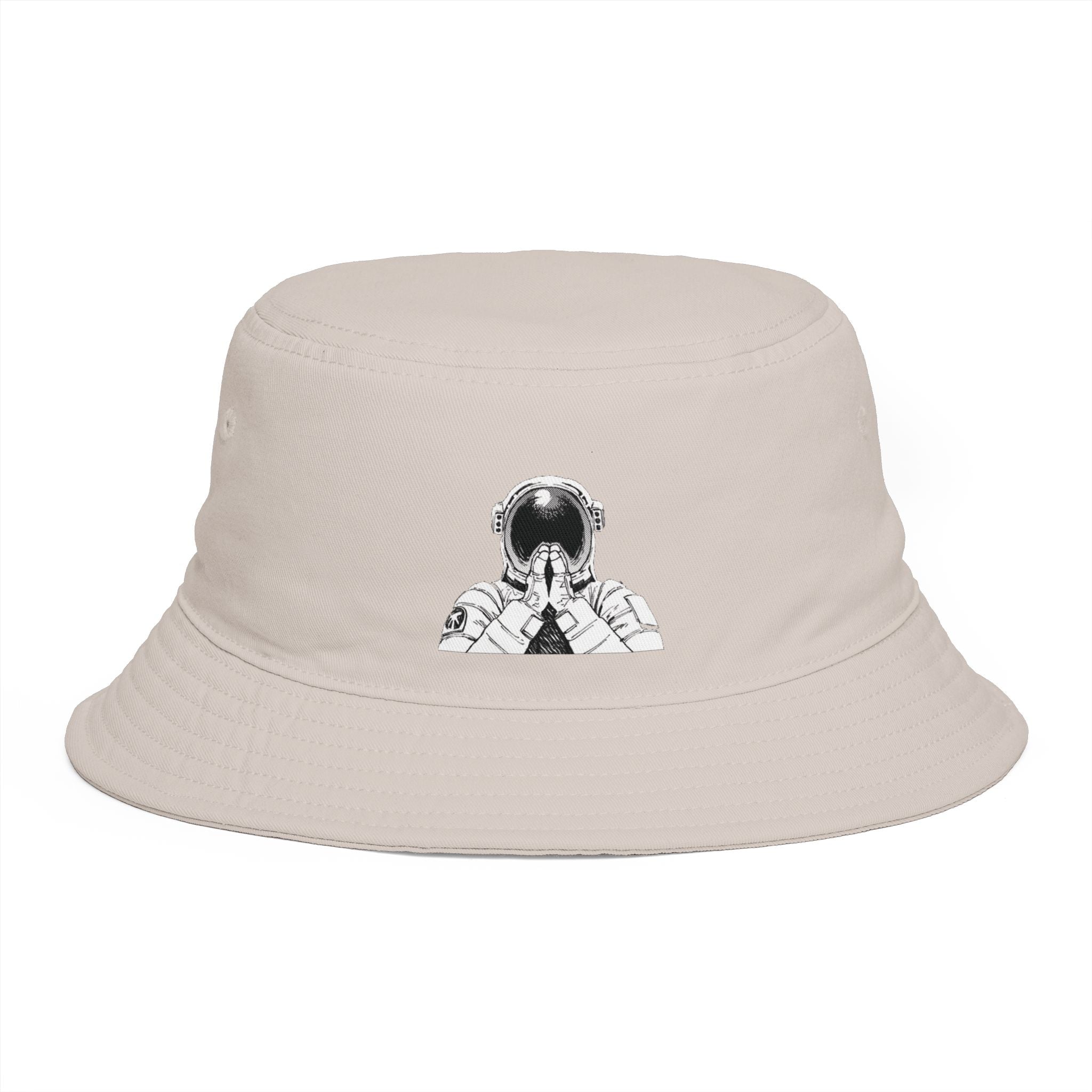 Astronaut Prayer Bucket Hat — Retro Space Graphic Hat for Streetwear