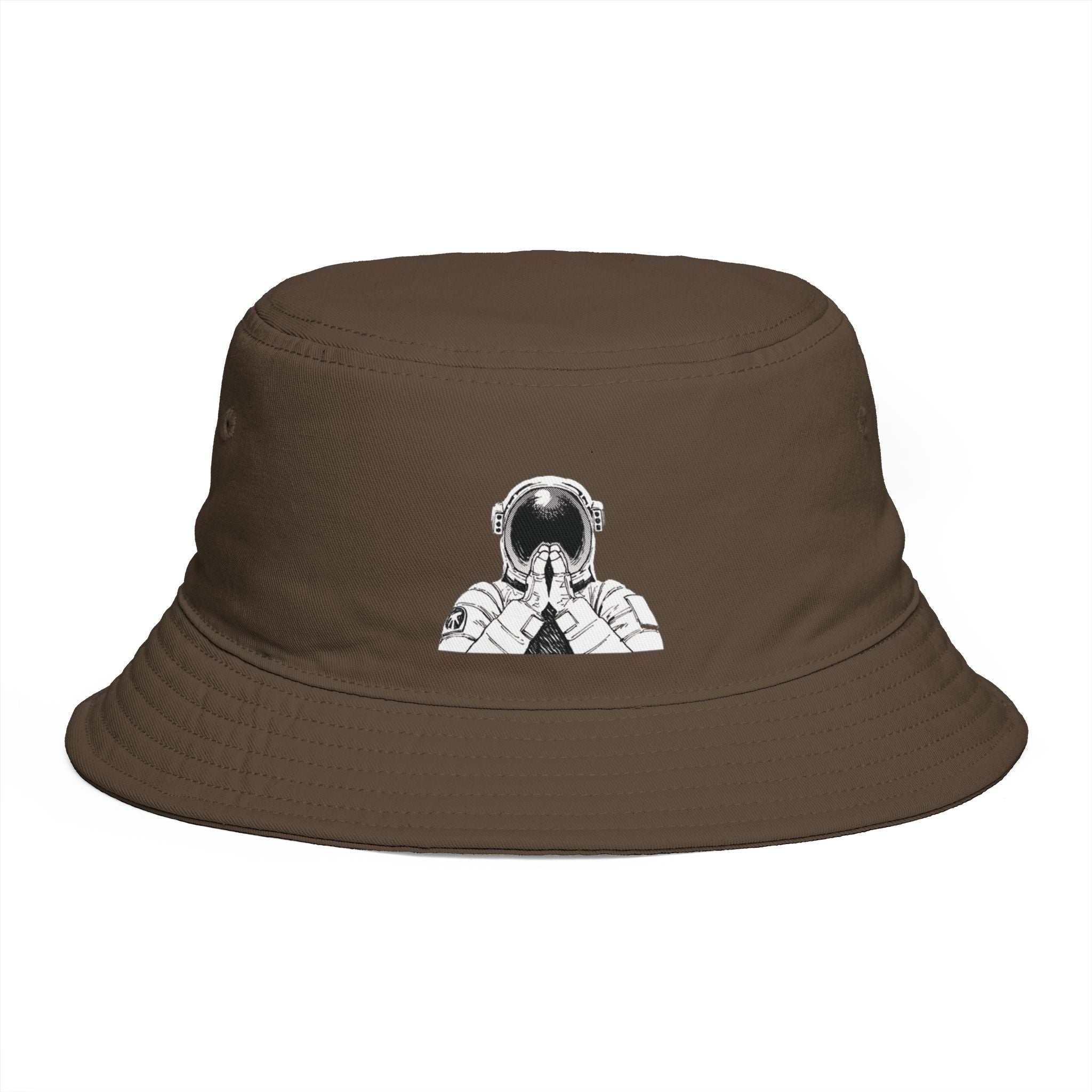Astronaut Prayer Bucket Hat — Retro Space Graphic Hat for Streetwear