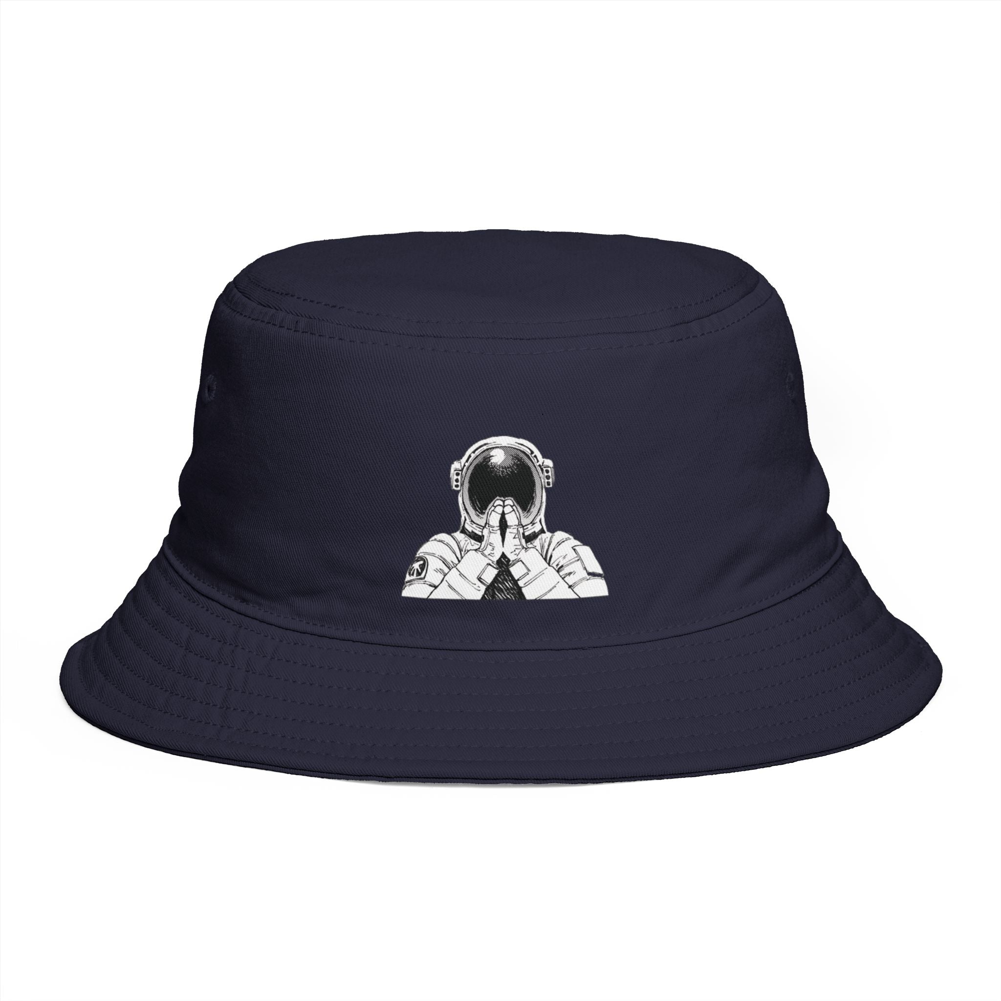 Astronaut Prayer Bucket Hat — Retro Space Graphic Hat for Streetwear