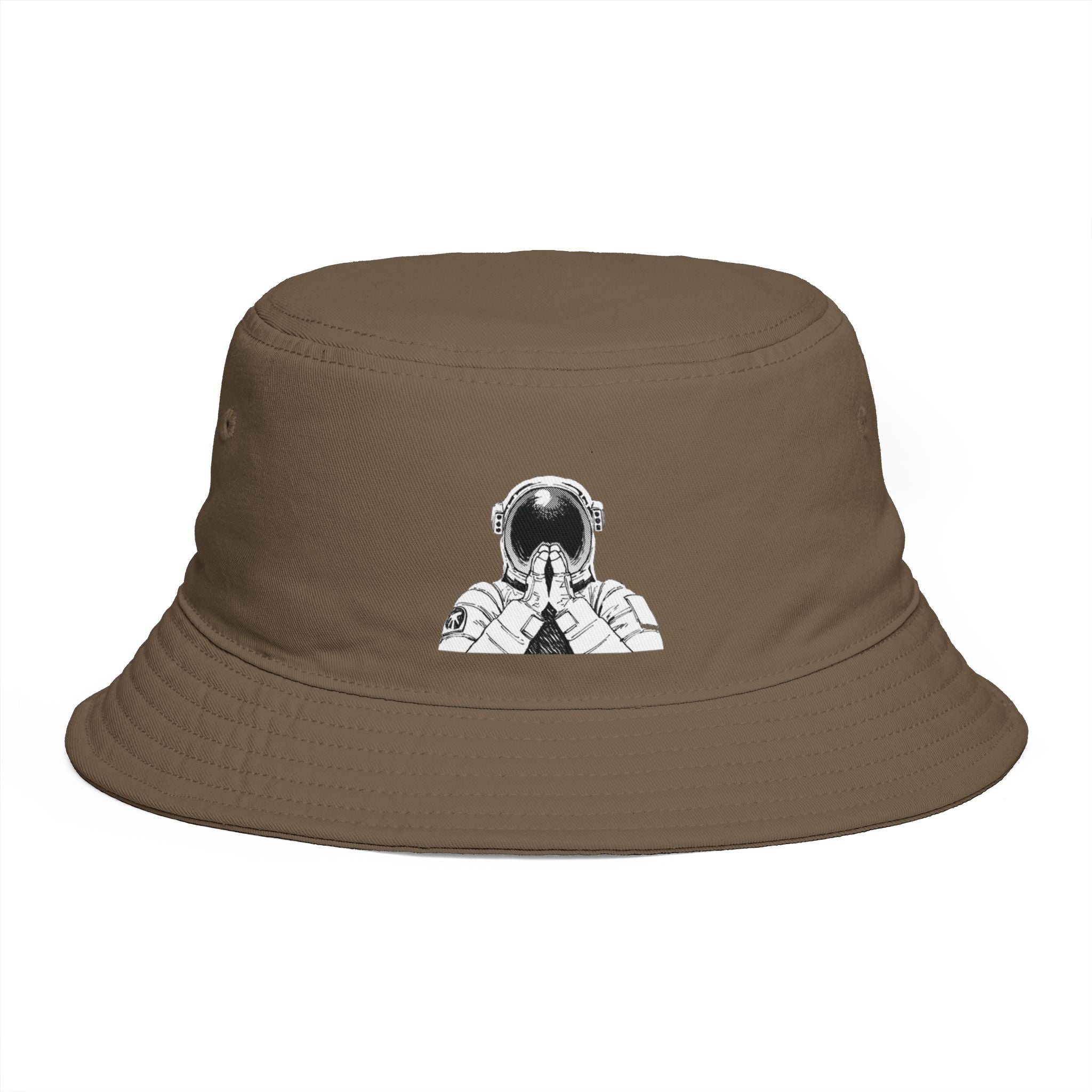Astronaut Prayer Bucket Hat — Retro Space Graphic Hat for Streetwear